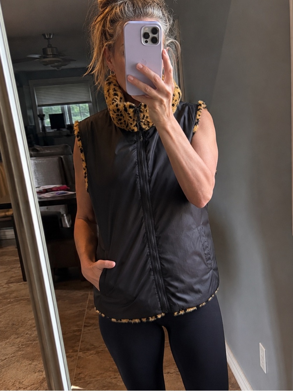 Gallery Women’s Reversible Leopard Faux Fur Vest Black Size M